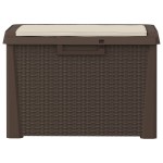 vidaXL Cutie depozitare de grădină cu pernă de șezut, maro, 125 L, PP vidaXL Cutie depozitare de grădină cu pernă de șezut, maro, 125 L, PP