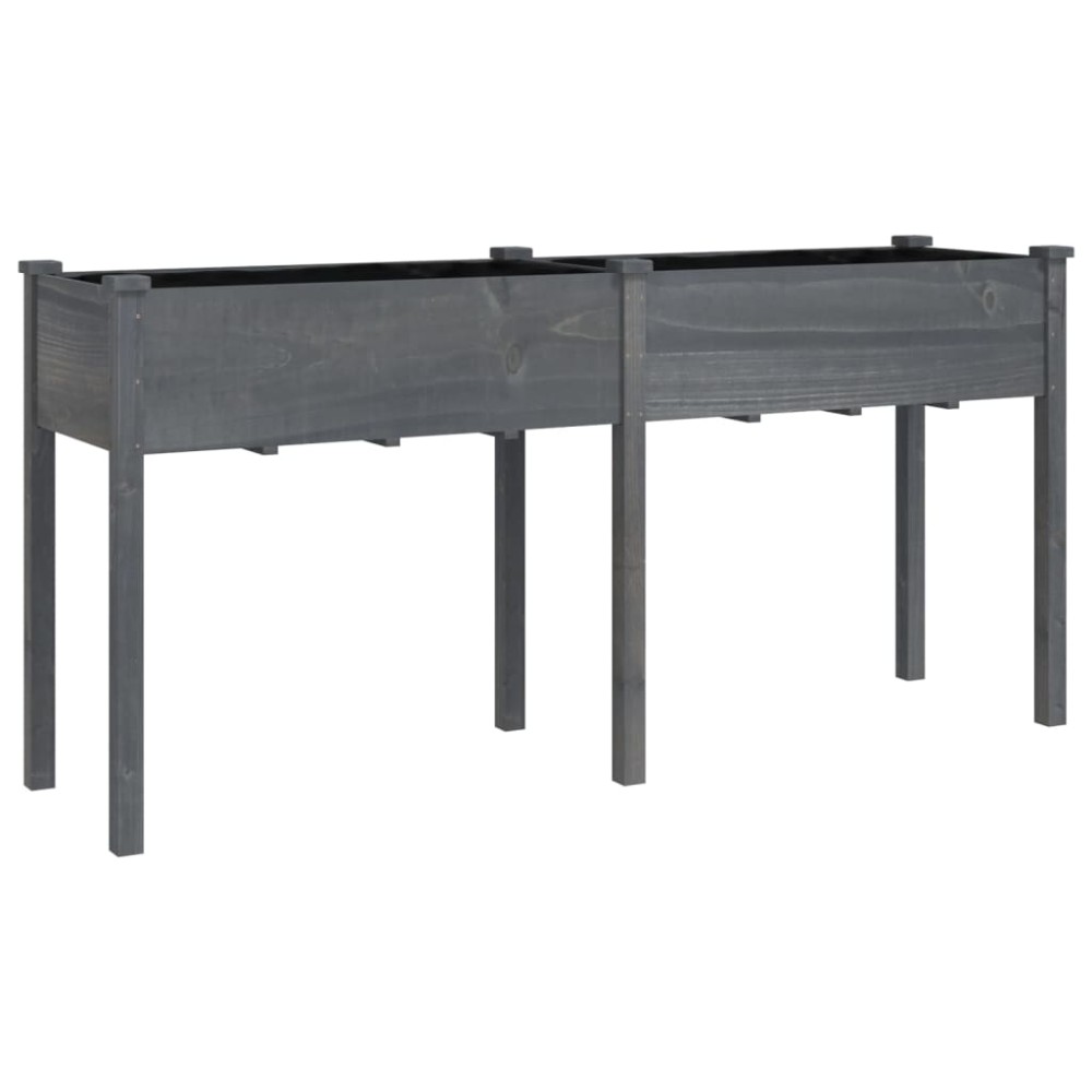 vidaXL Jardinieră cu căptușeală, gri, 161x45x76 cm, lemn masiv brad