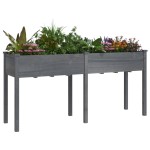 vidaXL Jardinieră cu căptușeală, gri, 161x45x76 cm, lemn masiv brad