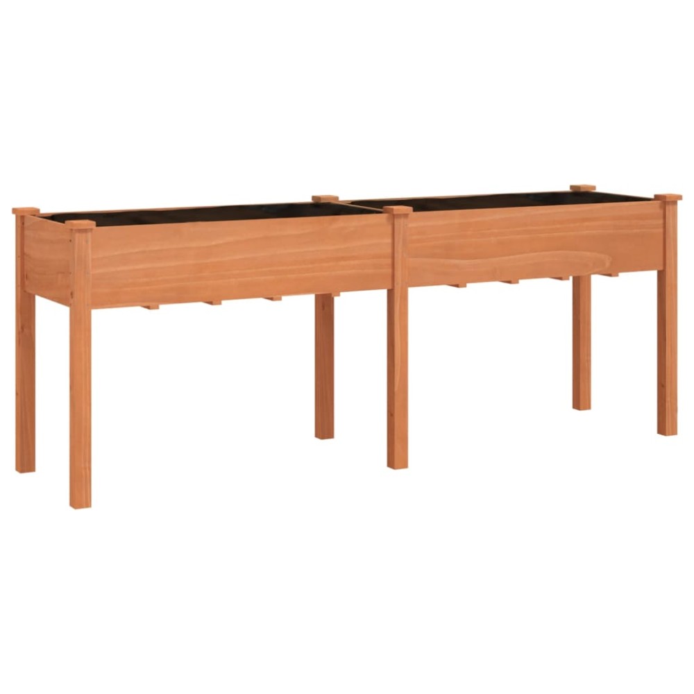 vidaXL Jardinieră cu căptușeală, maro, 203x53x76 cm, lemn masiv brad
