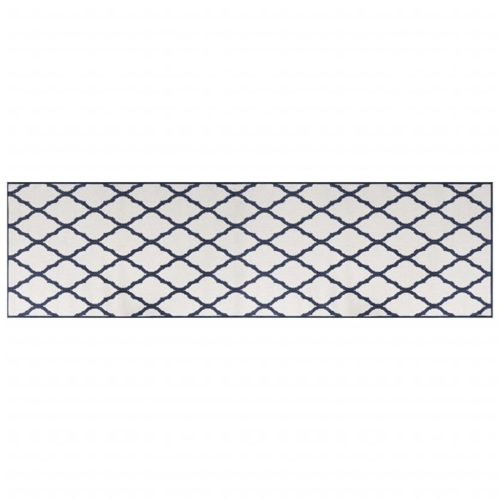 vidaXL Covor de exterior, bleumarin/alb, 80x250 cm, design reversibil