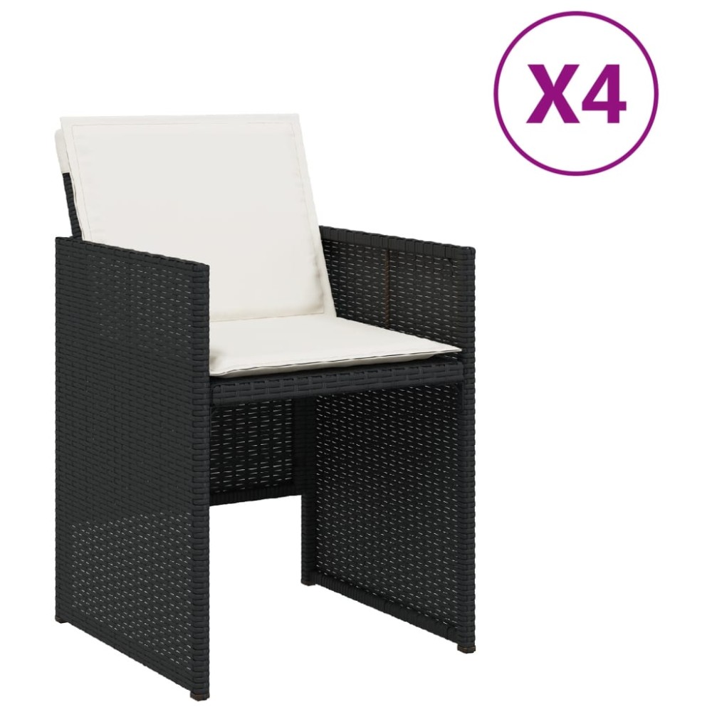 vidaXL Scaune de grădină cu perne, 4 buc., negru, poliratan