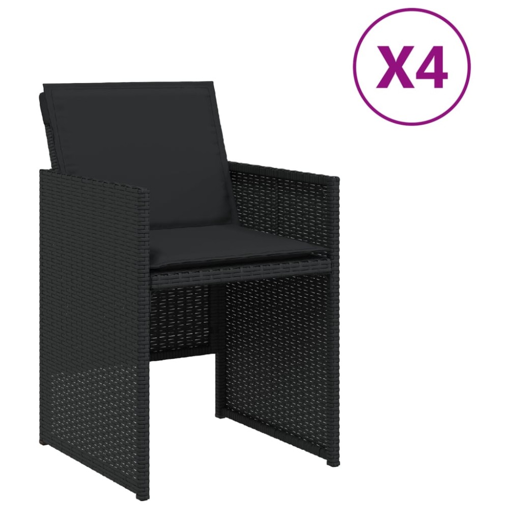 vidaXL Scaune de grădină cu perne, 4 buc., negru, poliratan