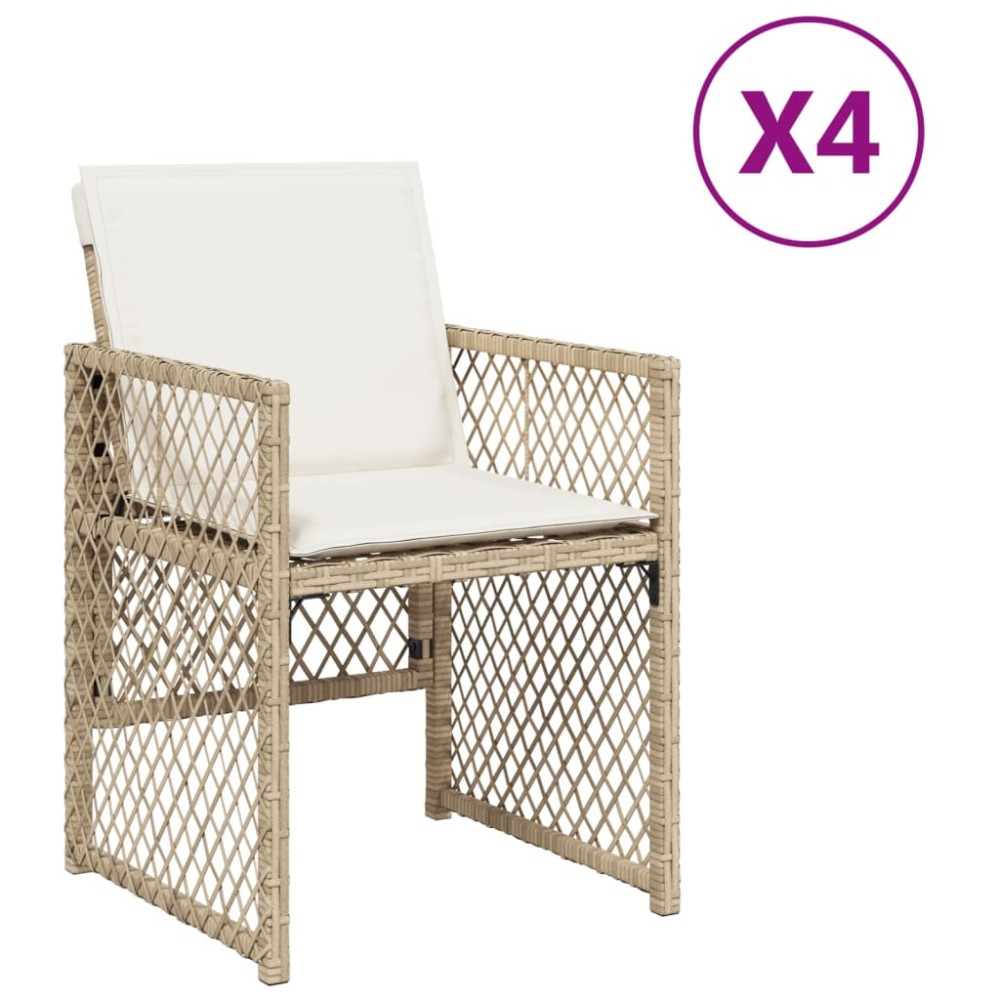 vidaXL Scaune de grădină cu perne, 4 buc., bej, poliratan