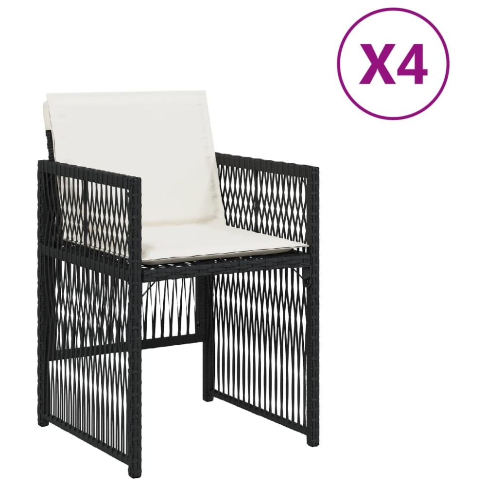 vidaXL Scaune de grădină cu perne, 4 buc., negru, poliratan