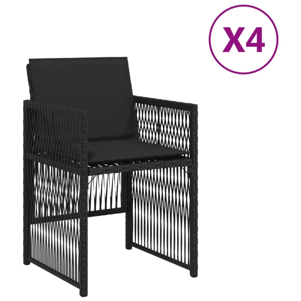 vidaXL Scaune de grădină cu perne, 4 buc., negru, poliratan