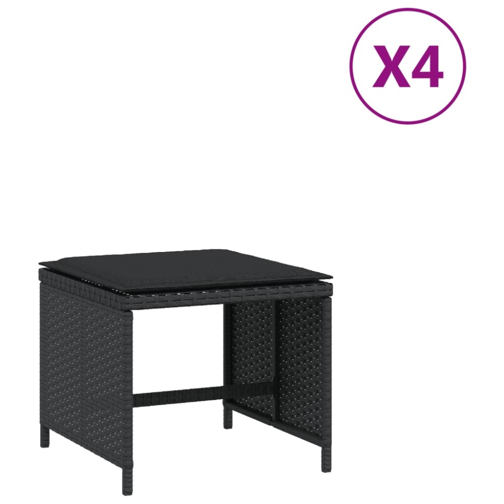 vidaXL Scaune de grădină cu perne, 4 buc. negru 41x41x36 cm poliratan