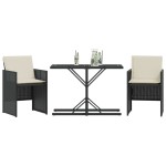 vidaXL Set bistro cu perne, 3 piese, negru, poliratan
