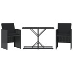 vidaXL Set bistro cu perne, 3 piese, negru, poliratan