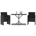 vidaXL Set bistro cu perne, 3 piese, negru, poliratan