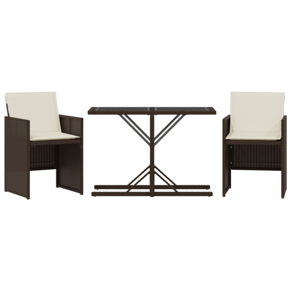 vidaXL Set bistro cu perne, 3 piese, maro, poliratan