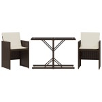vidaXL Set bistro cu perne, 3 piese, maro, poliratan