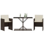 vidaXL Set bistro cu perne, 3 piese, maro, poliratan