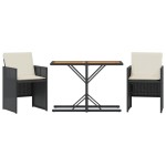 vidaXL Set bistro cu perne, 3 piese, negru, poliratan