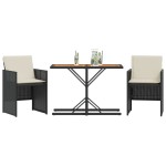 vidaXL Set bistro cu perne, 3 piese, negru, poliratan
