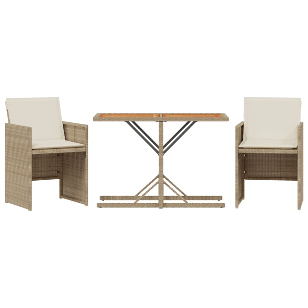 vidaXL Set bistro cu perne, 3 piese, bej, poliratan