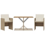 vidaXL Set bistro cu perne, 3 piese, bej, poliratan