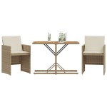 vidaXL Set bistro cu perne, 3 piese, bej, poliratan