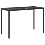 vidaXL Masă grădină cu blat din sticlă, negru, 115x54x74 cm, poliratan