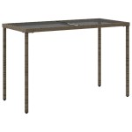 vidaXL Masă de grădină cu blat din sticlă gri, 115x54x74cm, poliratan