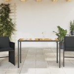 vidaXL Masă grădină blat din lemn acacia, negru 115x54x74 cm poliratan