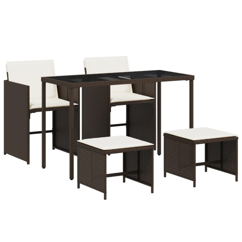 vidaXL Set mobilier de grădină, 5 piese, cu perne, maro, poliratan