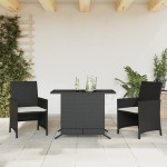 vidaXL Set bistro cu perne, 3 piese, negru, poliratan
