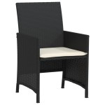 vidaXL Set bistro cu perne, 3 piese, negru, poliratan