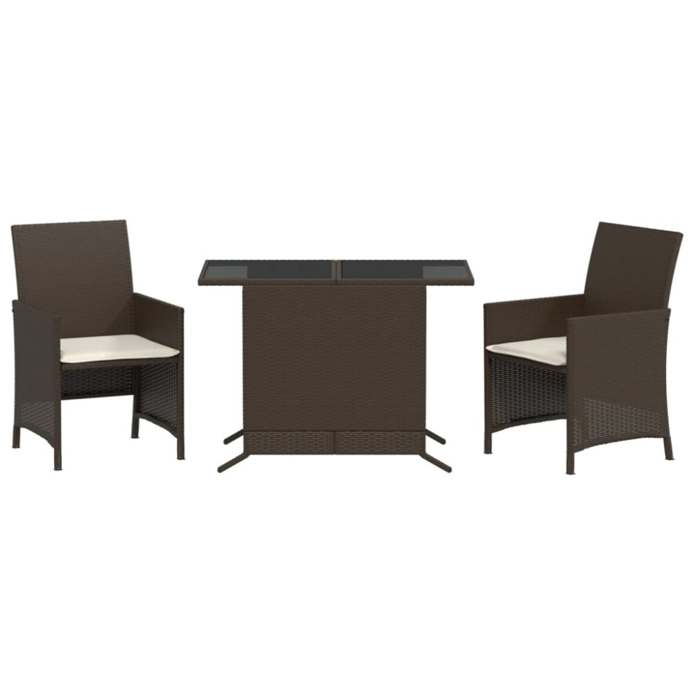 vidaXL Set bistro cu perne, 3 piese, maro, poliratan