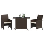 vidaXL Set bistro cu perne, 3 piese, maro, poliratan