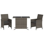 vidaXL Set bistro de grădină cu perne, 3 piese, gri, poliratan vidaXL Set bistro de grădină cu perne, 3 piese, gri, poliratan
