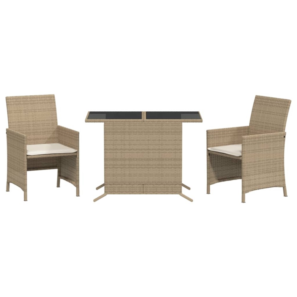 vidaXL Set bistro cu perne, 3 piese, bej, poliratan
