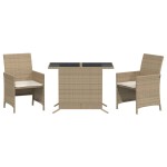 vidaXL Set bistro cu perne, 3 piese, bej, poliratan