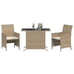 vidaXL Set bistro cu perne, 3 piese, bej, poliratan