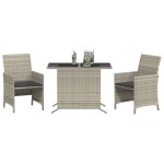 vidaXL Set bistro cu perne, 3 piese, gri deschis, poliratan