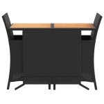 vidaXL Set bistro cu perne, 3 piese, negru, poliratan