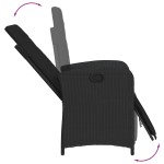 vidaXL Scaun de grădină rabatabil cu suport picioare, negru, poliratan