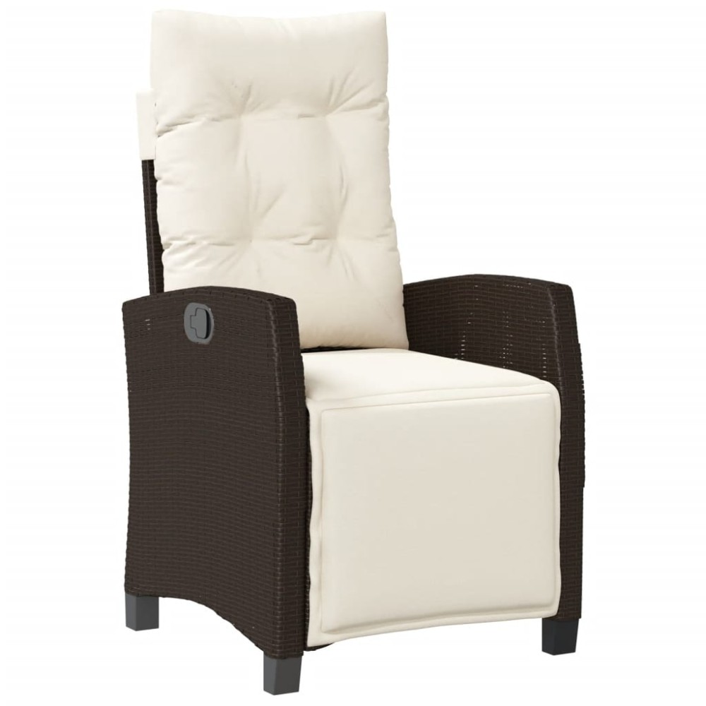 vidaXL Scaun de grădină rabatabil cu suport picioare, maro, poliratan