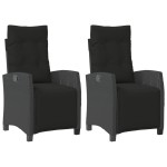 vidaXL Scaun de grădină rabatabil cu suport picioare,2 buc., poliratan