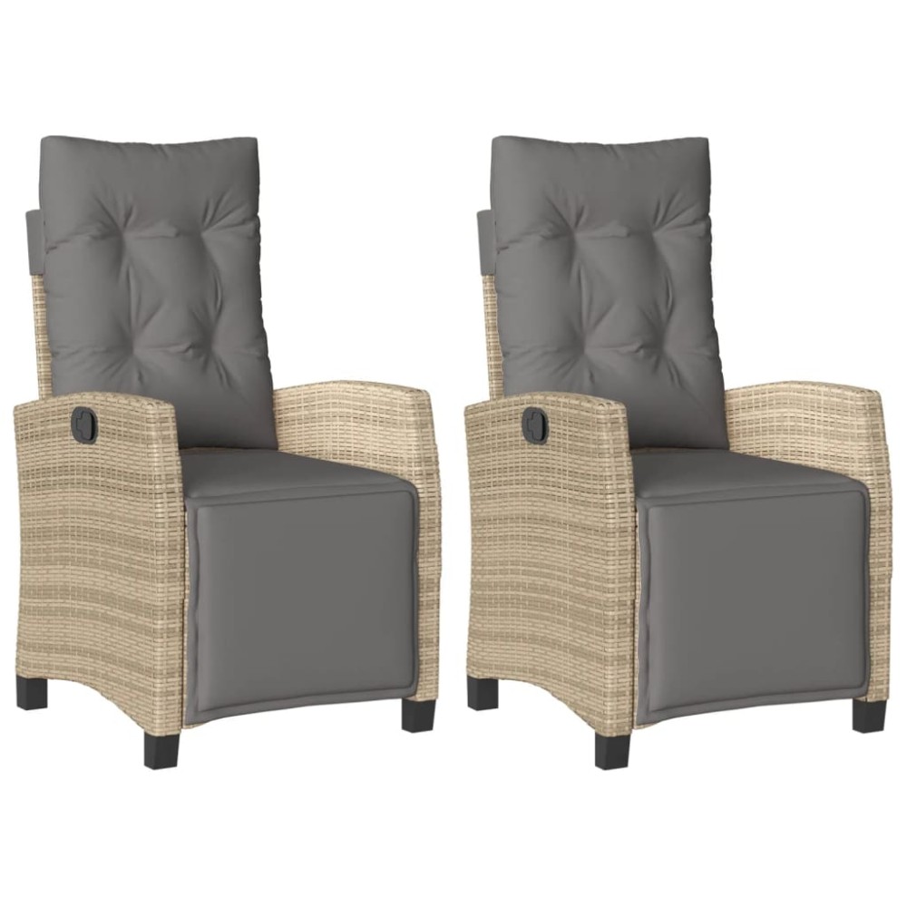 vidaXL Scaun de grădină rabatabil cu suport picioare,2 buc., poliratan