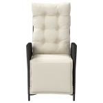 vidaXL Scaun de grădină rabatabil cu suport picioare, negru, poliratan