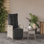 vidaXL Scaun grădină rabatabil suport picioare, gri deschis, poliratan vidaXL Scaun grădină rabatabil suport picioare, gri deschis, poliratan