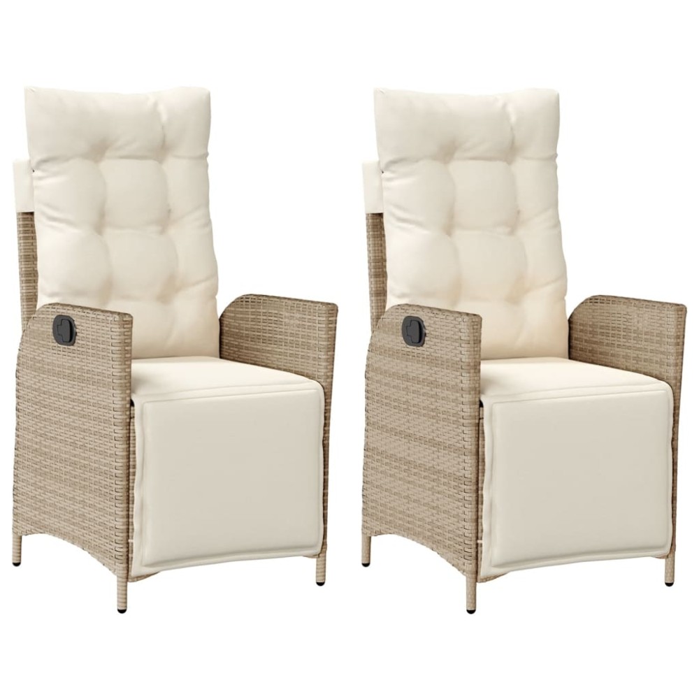 vidaXL Scaun de grădină rabatabil cu suport picioare,2 buc., poliratan