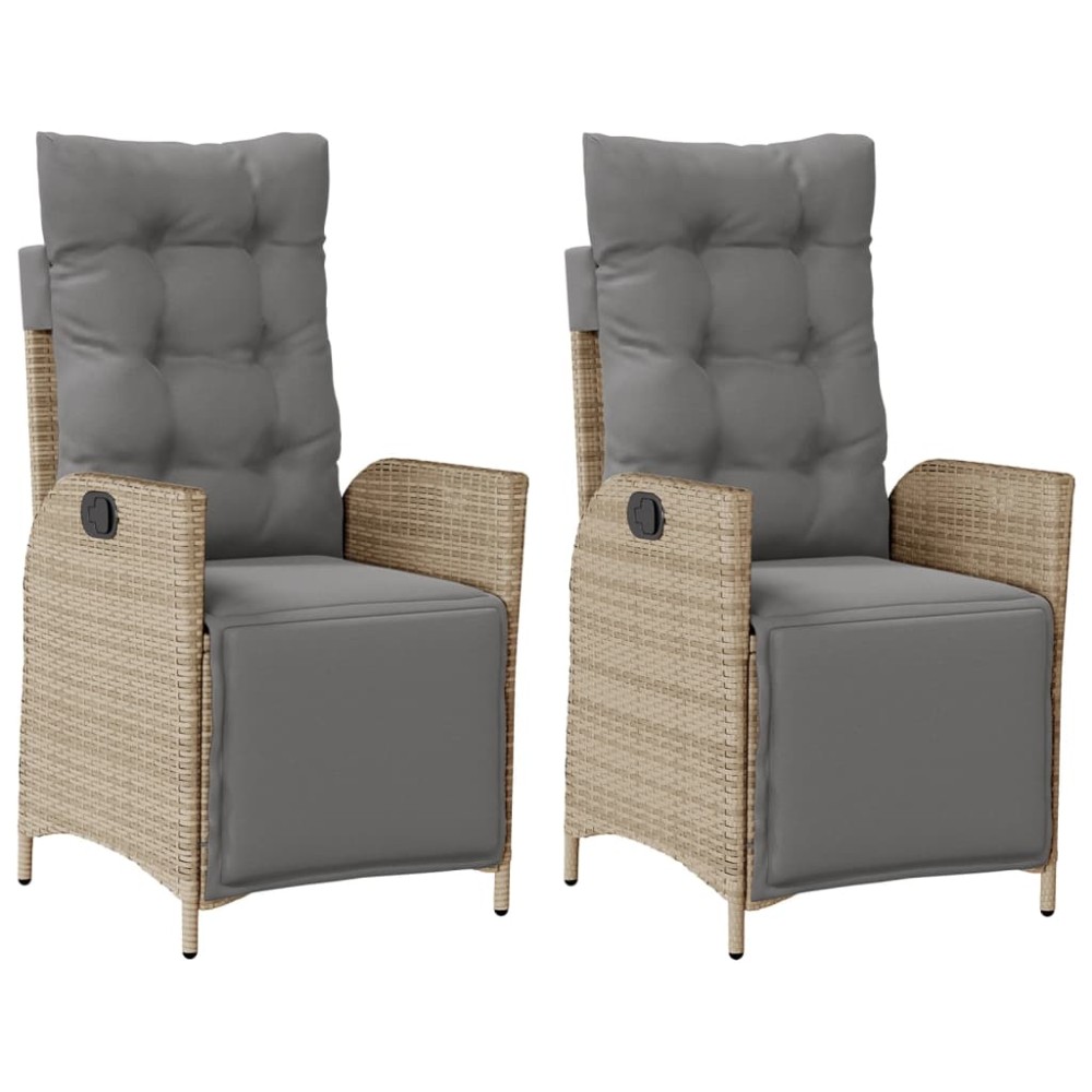 vidaXL Scaun de grădină rabatabil cu suport picioare,2 buc., poliratan