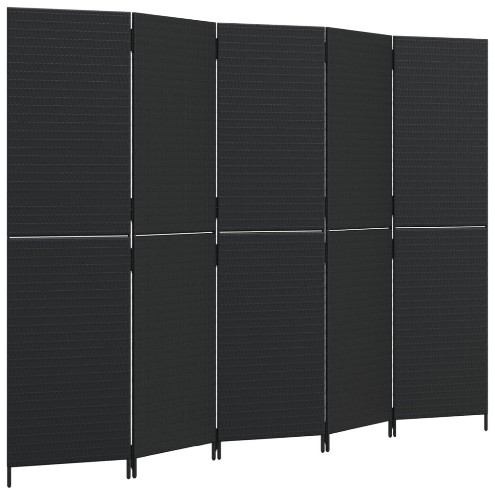 vidaXL Separator de cameră cu 5 panouri, negru, poliratan