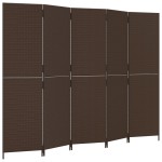 vidaXL Separator de cameră cu 5 panouri, maro, poliratan vidaXL Separator de cameră cu 5 panouri, maro, poliratan