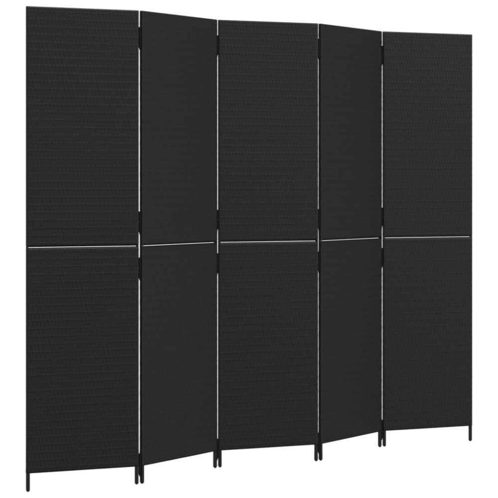 vidaXL Separator de cameră cu 5 panouri, negru, poliratan