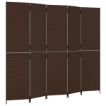vidaXL Separator de cameră cu 5 panouri, maro, poliratan vidaXL Separator de cameră cu 5 panouri, maro, poliratan
