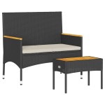 vidaXL Bancă de grădină cu 2 locuri/perne/masă, negru, poliratan vidaXL Bancă de grădină cu 2 locuri/perne/masă, negru, poliratan