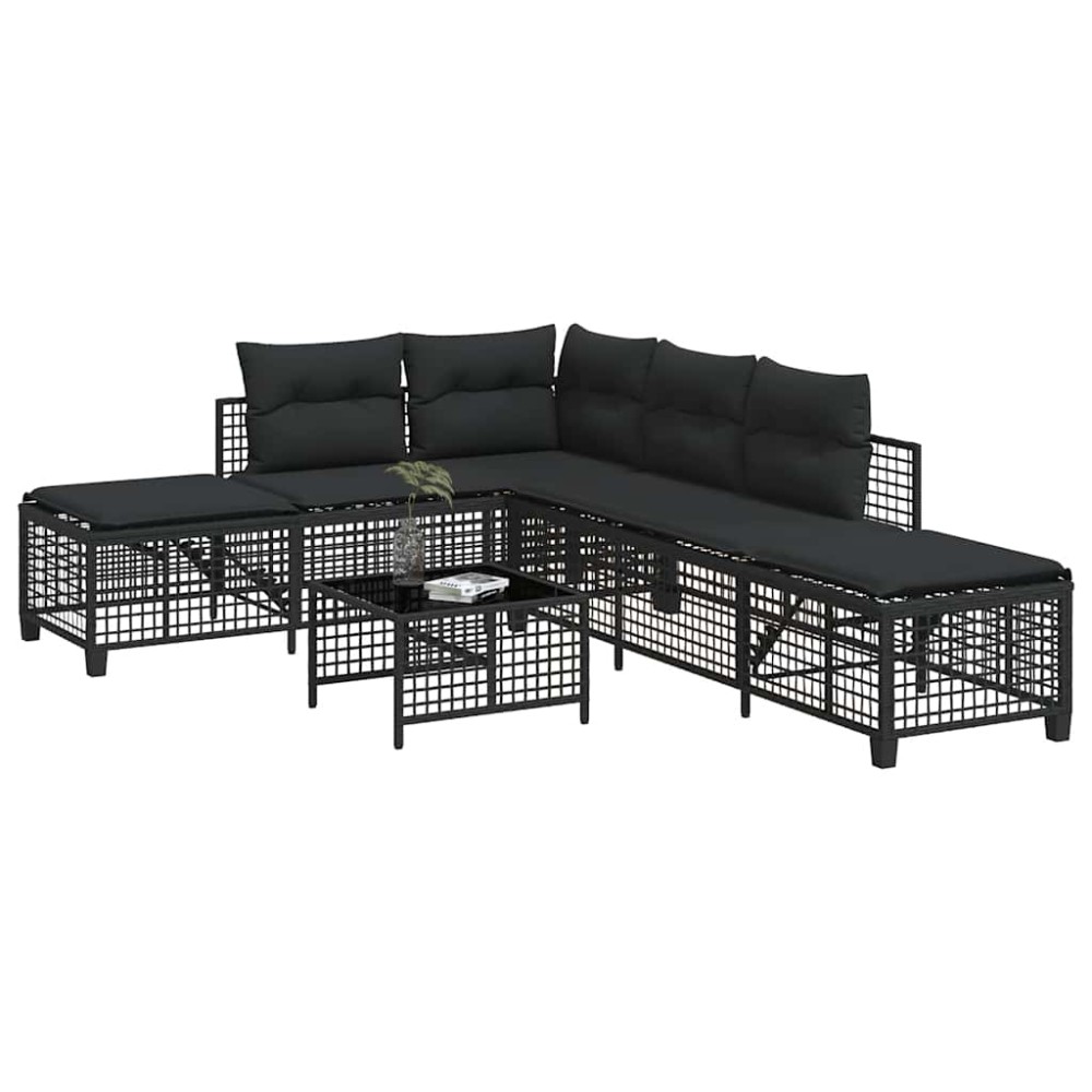 vidaXL Set mobilier colțar de grădină cu perne 3 piese negru poliratan